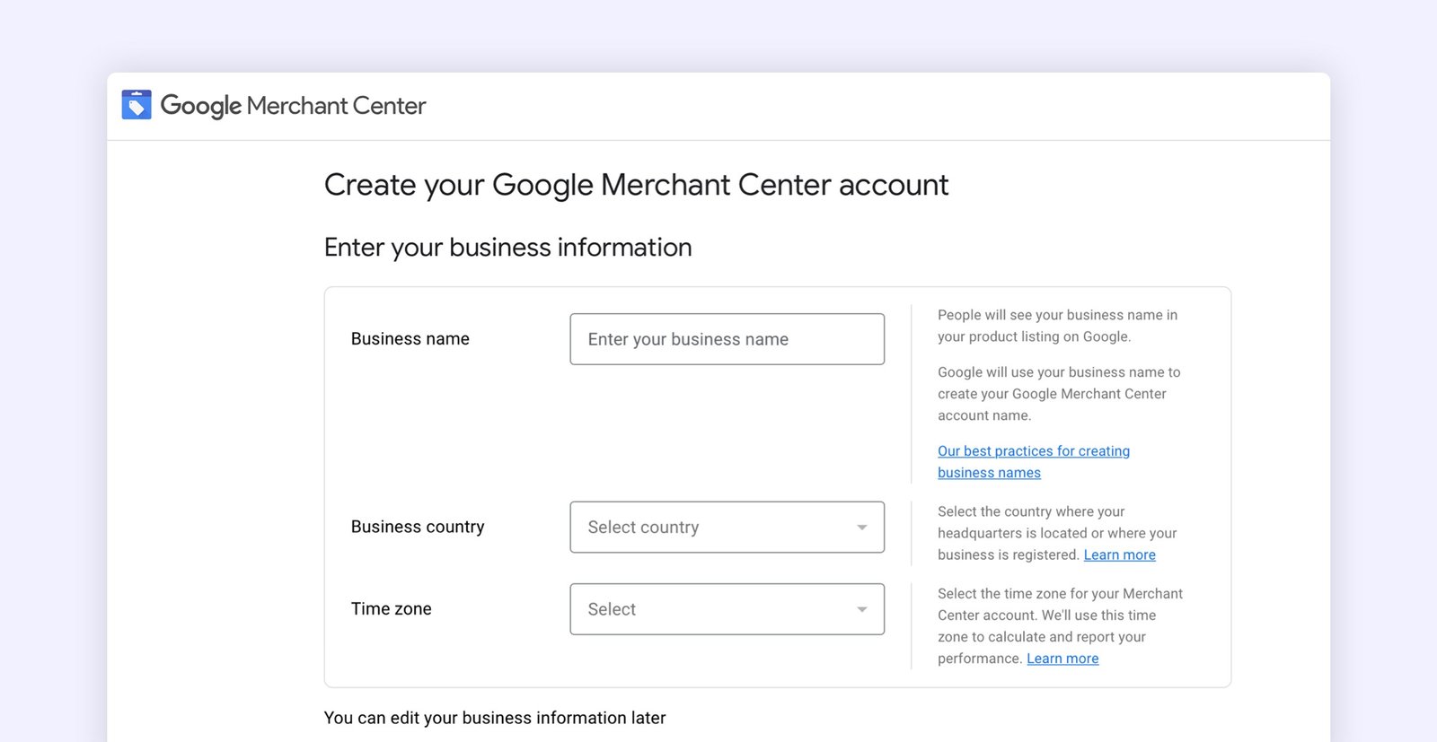 Google Merchant Center setup